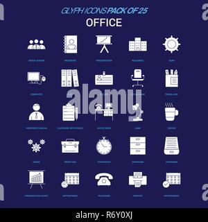 Office White icon over Blue background. 25 Icon Pack Stock Vector