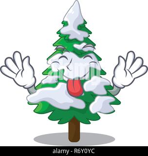 Tongue out fir with snow christmas tree cartoon Stock Vector