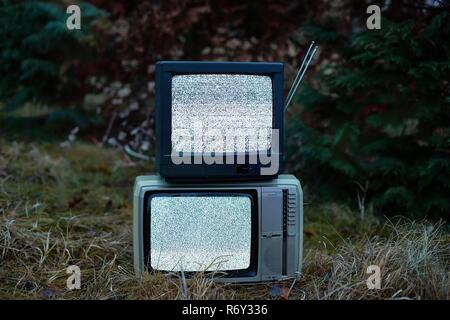 TV no signal in grass Stock Photo