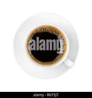 White cup of black coffee on saucer isolated Stock Photo