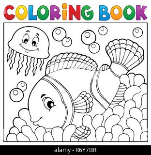 Coloring book coral fish theme 1 Stock Photo - Alamy