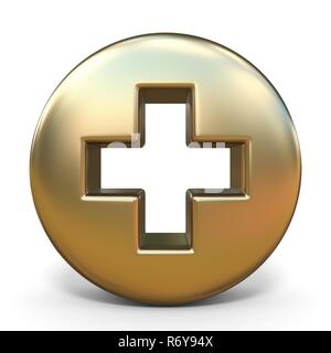 Symbol plus golden sign 3D Stock Photo