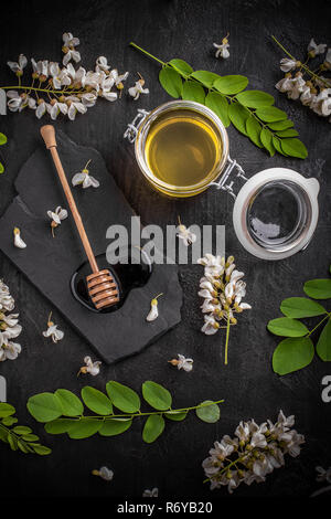 Acacia honey in jar Stock Photo