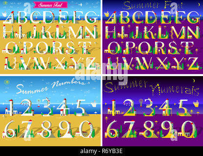 Summer Travel Day and Night Alphabets Stock Photo