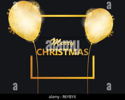 Merry Christmas. Golden balloons in the frame. Greeting card design template with gold gradient. Vector illustration Stock Vector