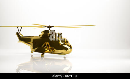 golden 3d rendering of a helicopter inside a studio Stock Photo