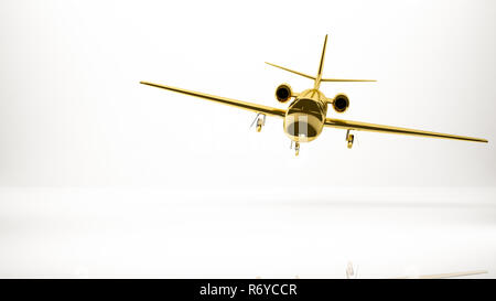 golden 3d rendering of a airplane inside a studio Stock Photo