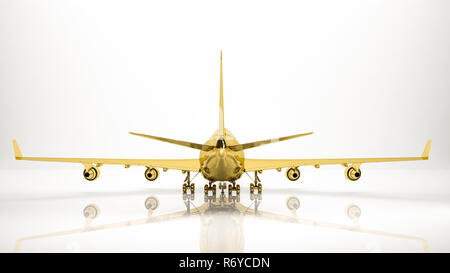 golden 3d rendering of a airplane inside a studio Stock Photo