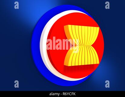 Circa, circa - june 7, 2016: ASEAN union emblem. Political and economic organization of ten Southeast Asian countries. 3D rendering Stock Photo