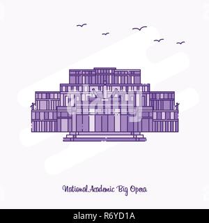 NATIONAL ACADEMIC; BIG OPERA Landmark Purple Dotted Line skyline vector illustration Stock Vector