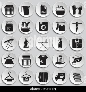 Laundry icons set on plates background for graphic and web design, Modern simple vector sign. Internet concept. Trendy symbol for website design web button or mobile app. Stock Vector