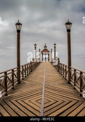 The beautiful wooden pier on Lake Llanquihue in Frutillar Stock Photo