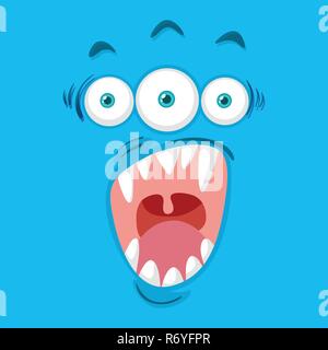Three eyed monster face illustration Stock Vector