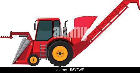 A red backhoe on white background illustration Stock Vector