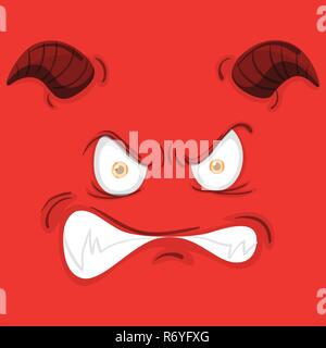 Monster face on red background illustration Stock Vector