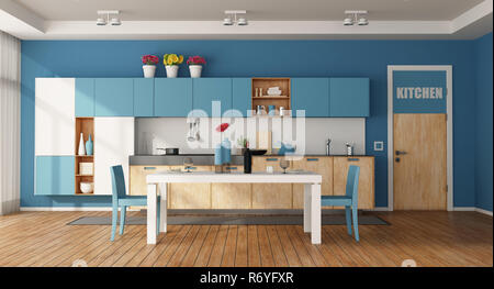 White and blue modern kitchen Stock Photo