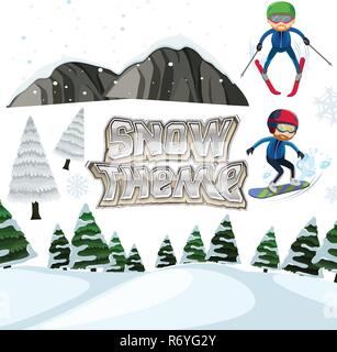 Winter snow landscape theme illustration Stock Vector