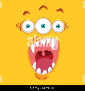 Three eyed monster face illustration Stock Vector