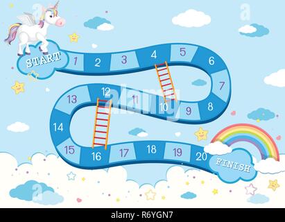 Unicorn board game template illustration Stock Vector