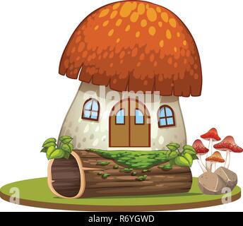 Enchanted mushroom house on white background illustration Stock Vector