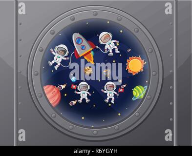 Space view from spaceship illustration Stock Vector