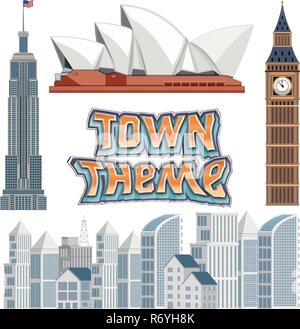 Set of town building theme illustration Stock Vector