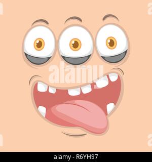 Three eyed monster face illustration Stock Vector