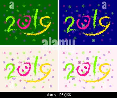 2019 inscription on different backgrounds in the trendy colors of 2019 Stock Vector