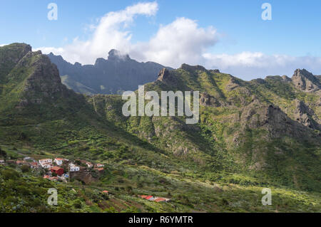 View of the village of Las Portelas and the mountains on the road to Masca in the west Stock Photo