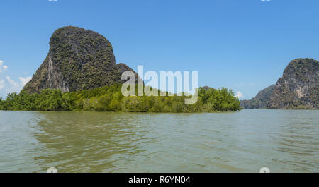 Limestone island with mangrove forest in Phang Nga Bay National Park, Thailand Stock Photo