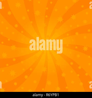 Orange Cartoon Swirl Design. Helix Rotation Rays. Swirling Radial Starry Pattern. Sky with Sun Light Beams. Stock Photo