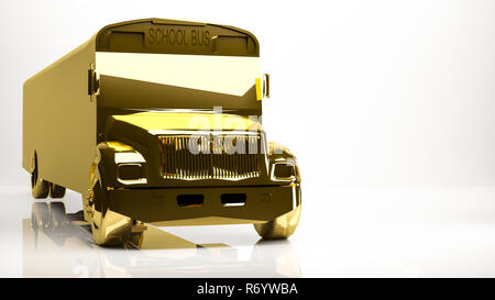 golden 3d rendering of a school bus inside a studio Stock Photo