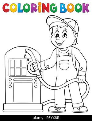 Coloring book gas station worker theme 1 - Stock Illustration [40584765] -  PIXTA