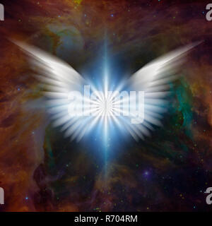 スピリチュアルアート「Wings of Victory」(アールグラージュ作品) Bright star with white angel's wings in vivid colorful
