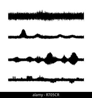 Sound Waves Set. Screen of Equalizer. Musical Vibration Graph. Radio Wave Amplitude Stock Photo