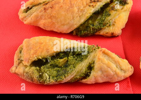 Crackers with tuna salad on wooden plate Stock Photo