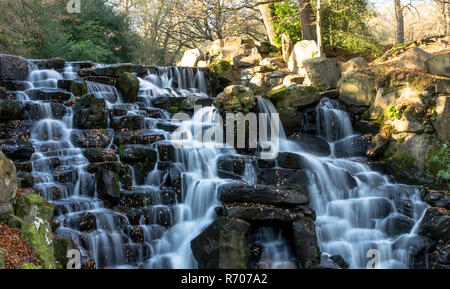 The Ornamental Cascade waterfall in Virginia Water, Surrey, United Kingdom Stock Photo