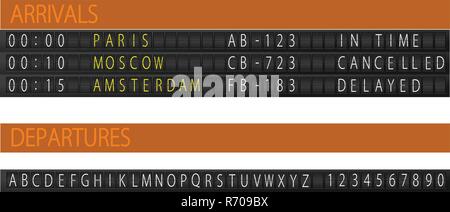 Airport mechanical schedule desk. Set of letters. EPS 10 Vector illustration Stock Vector