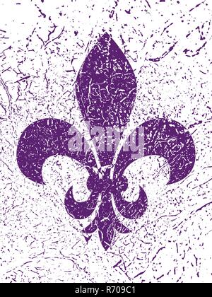 Mardi gras simbol - Fleur de lis. Grunge background Stock Vector