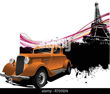 Paris image background with more than 50 years old vintage car . Vector illustration Stock Vector