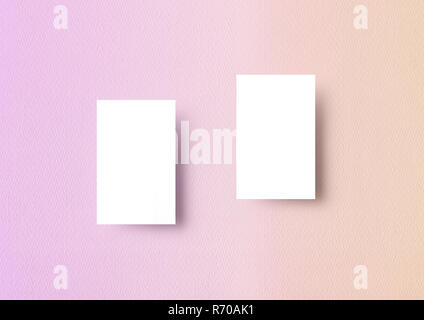 The vertical business card mock-up template gradient paastel orange to pink textured paper backbround Stock Photo