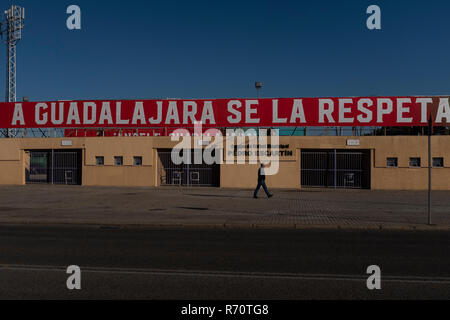 Guadalajara, Spain. 07th Dec, 2018. The streaming content company Netflix  chooses the municipal soccer field of the Spanish city of Guadalajara to  promote the third season of Narcos, its successful series on