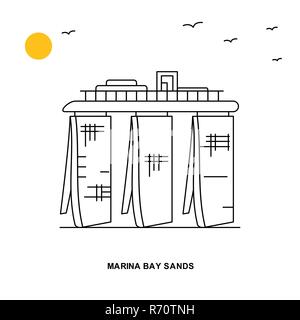 MARINA BAY SANDS Monument. World Travel Natural illustration Background in Line Style Stock Vector