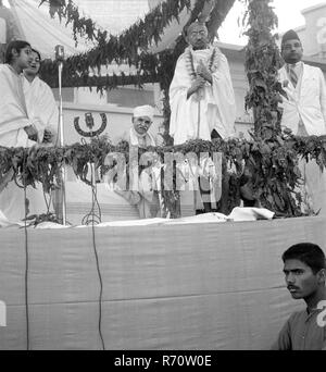 Mahatma Gandhi with Pandit Madan Mohan Malaviya at the opening ceremony of a hospital at Allahabad, Uttar Pradesh, India, February, 1941, old vintage 1900s picture Stock Photo