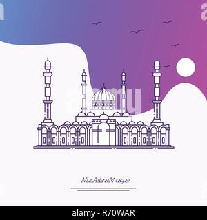 Travel NUR ASTANA MOSQUE Poster Template. Purple creative background Stock Vector