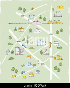 Hand drawn cute sketch map in color Stock Photo