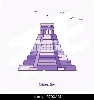 CHICHEN ITZA Landmark Purple Dotted Line skyline vector illustration Stock Vector