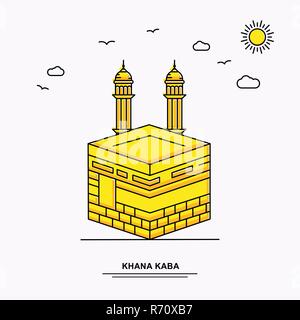 KHANA KABA Monument Poster Template. World Travel Yellow illustration Background in Line Style with beauture nature Scene Stock Vector