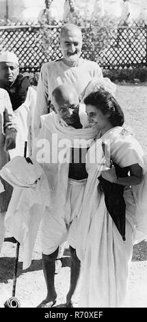 Mahatma Gandhi with Indira Gandhi and Khan Abdul Gaffar Khan Stock Photo