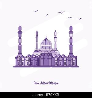 NUR ASTANA MOSQUE Landmark Purple Dotted Line skyline vector illustration Stock Vector